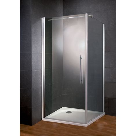 Porte de douche pivotante + paroi de retour fixe, verre transparent 5 mm anticalcaire, profilé aspect chromé, Style 2.0, Schulte, 90 x 90 x 193 cm (1/6)