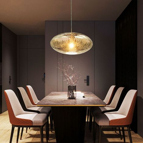 Suspension lampe pendule chromée spot de plafond gravé éclairage de salon (1/5)