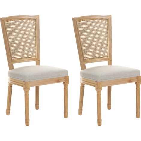 Conjunto de 2 sillas de comedor tapizadas con trenza vienesa estilo campestre francés retro marrón claro/beige Bonanza (1/5)