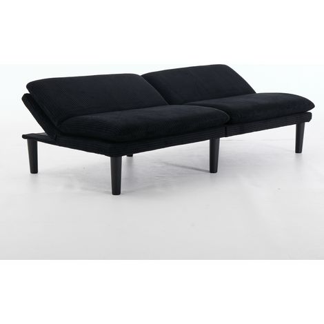 Divano 2 posti nero con schienale regolabile, rivestimento effetto velluto e base in legno (1/5)