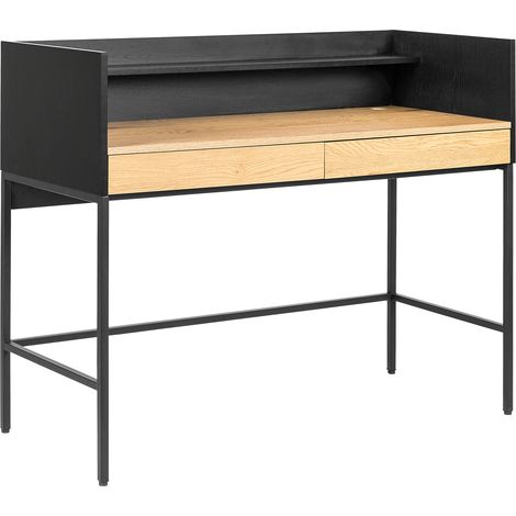 Schreibtisch aus Holz und Schwarz mit 2 Schubladen ARTHUR