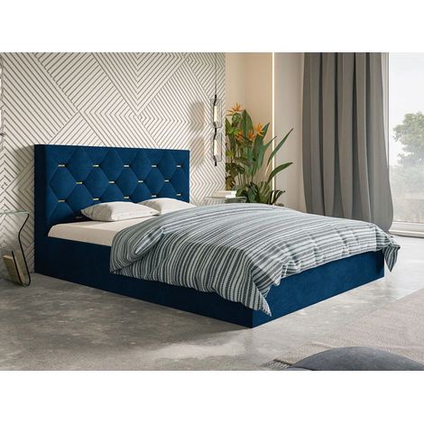 Lit rembourré avec rangement 120x200 velours bleu Salento (1/5)
