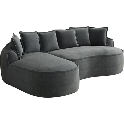 Sofá modular sin marco en chenilla gris en L con chaise longue y cojines (1/5)