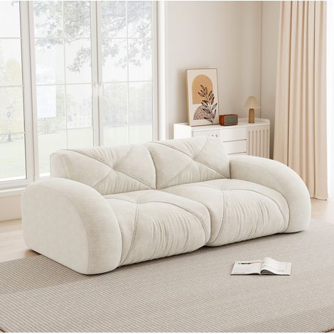 Canapé modulaire 2 places beige clair en chenille sans cadre, confortable et prêt à l’emploi (1/5)