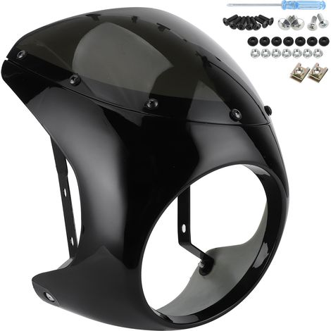 Carénage de phare de 7 pouces, déflecteur de vent universel pour moto (lentille noire brillante) (1/5)