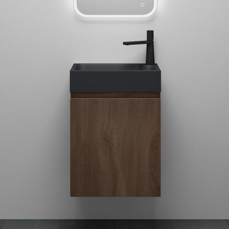 Mai & Mai Badmöbelset Badezimmermöbel bestehend aus Mineralguss Waschbecken in Anthrazit Matt und Waschbeckenunterschrank in Eiche Stirling, BTH: 46x26x63cm Pisa (1/5)