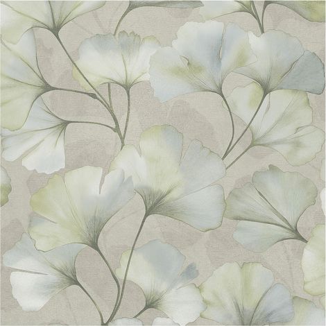Ginkgo Leaf Wallpaper Blue Floral Paste The Wall Textured Vinyl 10m Roll (1/4)