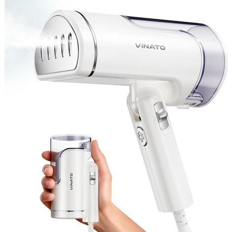 Défroisseur Vapeur de Voyage, Brosse Vapeur Portable Poignée Pliable, 25S Chauffage Rapide Fer Vapeur, Poignée Pliable, Mini-défroisseur, 1500 W, Pas de Planche à Repasser Nécessaire (1/5)
