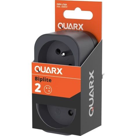 QUARX MULTIPRISE MURALE BIPLITE 2 PRISES 2P+T 16A ANTHRACITE - 7236 (1/5)