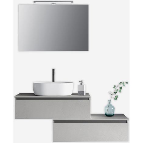 Mobile bagno sospeso con specchio e lavabo 5 pezzi Astra - Grigio