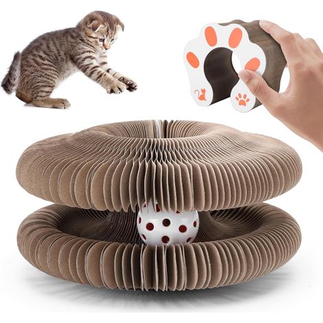 Planche à gratter pour chat, jouets interactifs pour chat avec cloche pour faire grincer les griffes, matériau ondulé, résistant à l'usure et ne se rayant pas, planche à gratter pliante pour chats d'i (1/5)