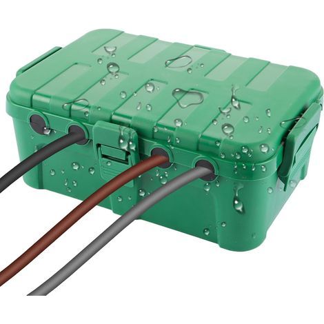 Waterproof distribution box, 34.5x24x12 cm waterproof box, IP54 outdoor garden box, waterproof outdoor electrical box Green, waterproof junction box With 6 input cables for power strip (1/5)