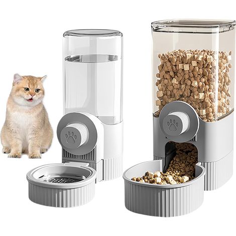 Dispensador automático colgante de comida para mascotas: 2 dispensadores de comida y agua para mascotas, dispensador de agua para animales pequeños (gatos y perros) (1/5)