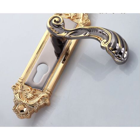 Handle Set European Indoor Door Lock Mute Mechanical Solid Wood Door Lock (black gold) (1/3)