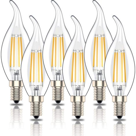 Packung mit 6 Flammen-Ampullen E14, Weiß (2700 K), 4 W, entspricht 40 W (1/4)