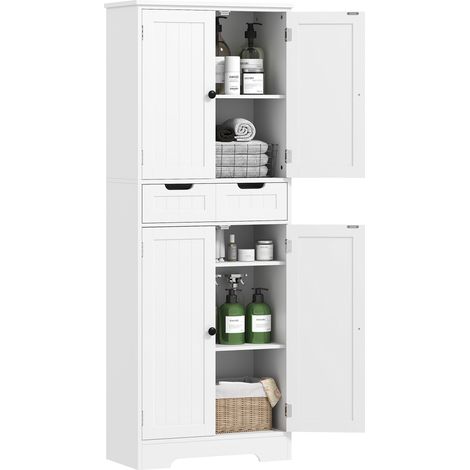 Meuble salle de bain blanc 60x30x160cm tiroir placard portes étagère réglable rangement accessoires WC
