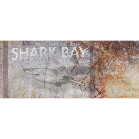 Papier peint panoramique animaux style industriel | Tapisserie panoramique salle de bain gris & rouille | Papier peint panoramique requin chambre ado - 250 x 600 cm (6 pièces) (1/2)