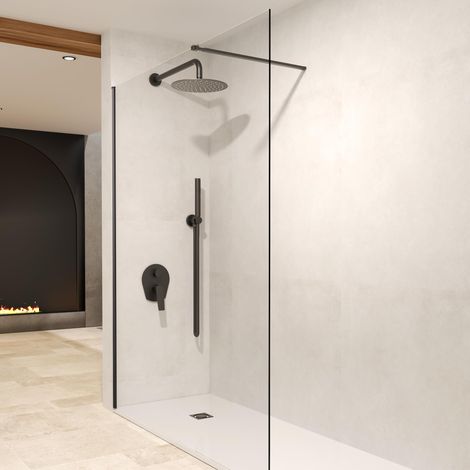 IMEX - Mampara Fija Transparente Serie Screen Negro Mate 100 cm Cristal 6 mm (1/5)