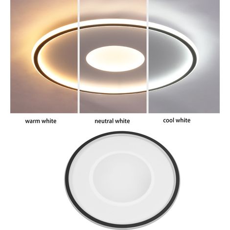 Plafonnier LED rond dimmable à fixation en surface avec télécommande, 3 couleurs réglables, cadre noir, pour salle à manger, salon et chambre (1/5)
