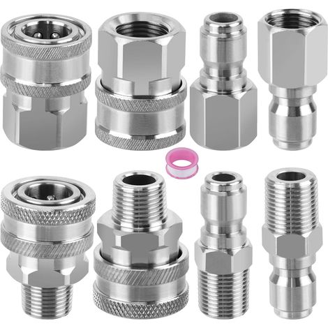 Raccord rapide 3/8 pouce pour nettoyeur haute pression, raccords mâle et femelle inoxydables filetage NPT 3/8", lot de 8 (1/5)