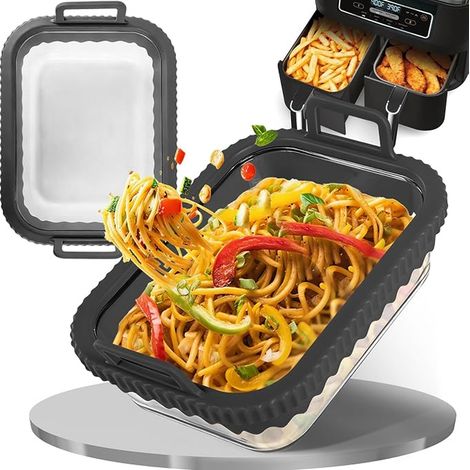 Glass Baking Dish for Airfryer - Heat Resistant Scratch Resistant Dishwasher Safe Silicone Handles and Removable Silicone Ring - Universal Accessories for Air Fryer (1/5)