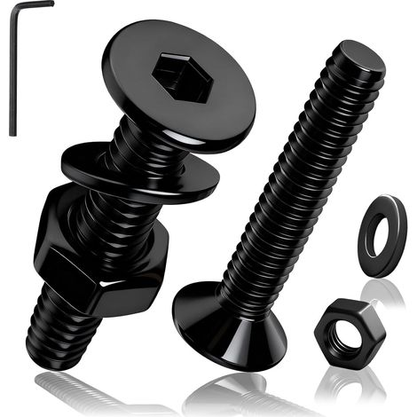 60Pcs Vis M3x16mm Boulons et Écrous, Vis à Tête Fraisée à Tête Hexagonale et écrous avec Rondelles Kit, DIN7991 Boulons Vis à Tête Plate à Six Pans Creux en Acier au Carbone Noir (1/5)