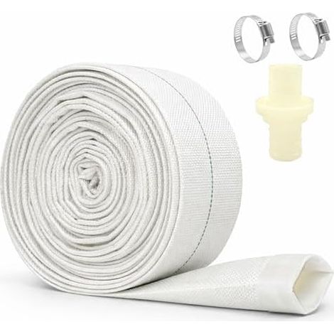 Tuyau de Refoulement Plat 32mm (1-1/4") x 10m, Pompe à Eau Blanc avec 2 Colliers & Adaptateur pour Vidange Piscine, Pompes Submersibles et Évacuation (Blanc) - (1/5)