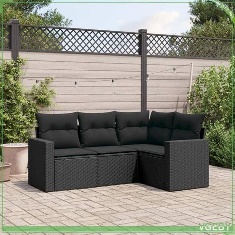 Salon de jardin 4 pièces - 3251242 - Résine tressée noir - Coussins déhoussables - Rangements sous assise (1/3)