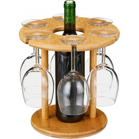 Porte-bouteilles de vin – Support à verres en bambou, support de comptoir pour verres à vin, support de rangement de table autonome pour verres à pied, avec support à verres à 6 trous (1/5)
