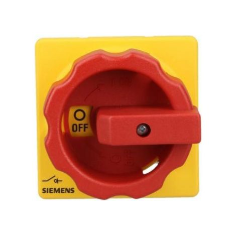 Interruptor principal/de emergencia 3P 25A 9.5kW AC23A 400V, montaje en panel, perilla, orificio central de 22.5 mm 3LD2154-0TK53
