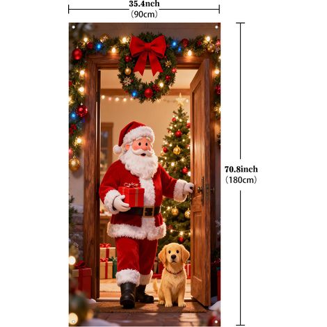 Décorations de Noël 2025 : accessoires, toile de fond, décoration de cour extérieure, rideau/suspension de porte - 90 x 180 cm - 14