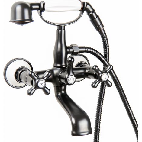 Robinet de bain rétro noir PaulGurkes avec mélangeur à deux poignées antique vintage (1/5)
