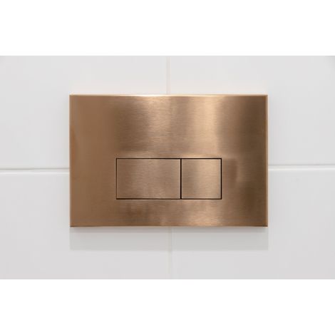 Plaque de commande WC métal – pour réservoir encastré Geberit UP320 – double chasse – boutons rectangulaires – finition cuivre – Qeramiq (1/2)