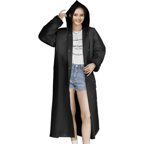 Lot de 2 ponchos de pluie portables et réutilisables, imperméables pour hommes et femmes, légers en EVA avec capuche, adaptés à la randonnée, au camping et aux voyages. (1/5)