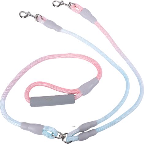 Laisse Double pour deux chiens, corde d'entraînement à la marche pour animaux de compagnie, avec poignée rembourrée confortable, dégradé rose 1.2cm x 0.8M + 1.0cm x 0.6M (1/5)
