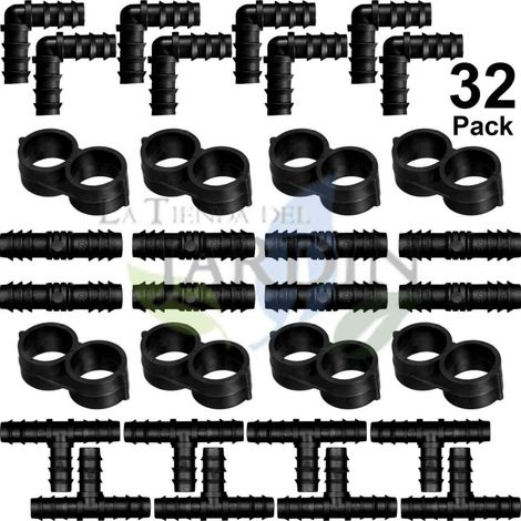 32 Stück Tropfbewässerungsstücke 16 mm: 8 T-Stücke, 8 Bögen, 8 Glieder und 8 Drosseln (1/5)