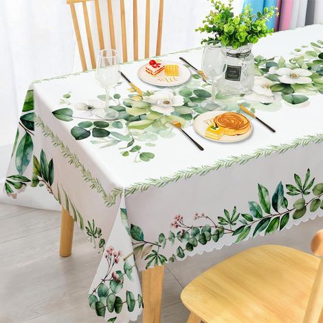 Nappe rectangulaire 140x240 cm Eucalyptus Floral Résistante aux intempéries Lavable pour 6-8 personnes