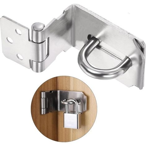 90 degrés Loquet Porte à angle droit, 4 Inch Loquet de Cadenas Agrafe en acier inoxydable Moraillon De Verrou Porte de Sécurité Porte Fermoir de Cadenas Loquet de verrouillage argenté (1/5)