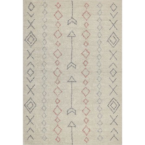 Tappeto cotone intrecciato con motivo geometrico 140 x 200 cm beige Dispur (1/5)