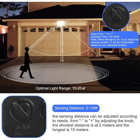 Faretto LED da 20 W con sensore di movimento, faretto da esterno a 24 LED con sensore impermeabile IP65, faretto LED da 6000 K per giardino, patio, garage, ingresso BK02 (1/4)