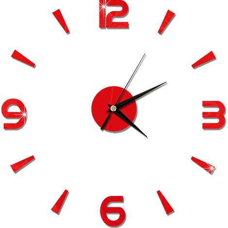 Autocollant d'horloge murale 1mm, miroir en acrylique, décor de montre, bricolage moderne pour maison, bureau (rouge)