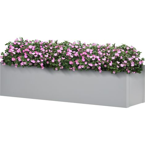 Pot de fleurs en acier laqué résistant aux intempéries, 91 cm x 22 cm x 22 cm, gris