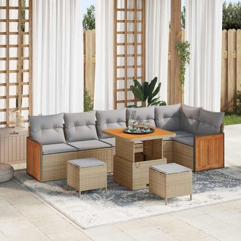 Garten-Sofa-Set mit Kissen 9 pcs Beige und Hellgrau vidaXL (1/5)