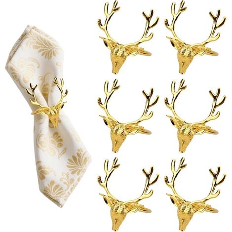 CCYKXA 4.3cm Christmas Reindeer Napkin Rings, Gold Table Napkin Rings, 6 Pieces, Christmas Decorations, Napkin Rings for Wedding, Christmas, and Party Dinner Table Decorations