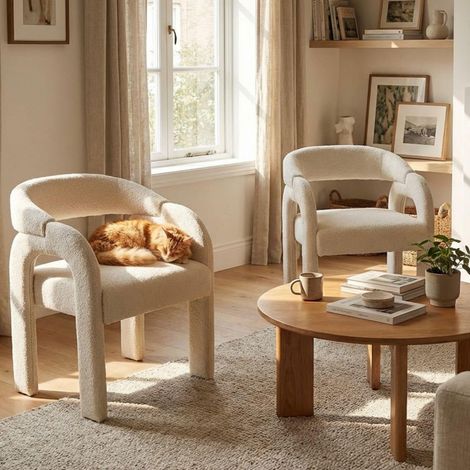Wahson Chaise de Salle à Manger en Chenille Chaise de Cuisine Lot de 2 avec Dossier Incurvé, Chaise Dîner Moderne pour Cuisine/Salle à Manger, Blanc