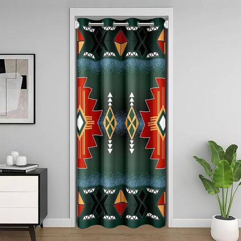 Rideau Occultant Aztec Boho Rideau de Porte 200x200 Décor Occidental Rideaux Porte Enfants Adolescents Adultes La Géométrie Exotique Tribale Rétro Bleu Orange Rideaux de Placard - 106L X 203H cm (1 Pa (1/5)