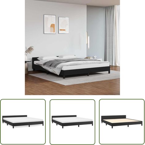 The Living Store Bettgestell mit Kopfteil ohne Matratze Schwarz 160x200 cm - Bettstellengestell - Doppelbett - Boxspringbetten - Kopfteil - Schwarzes Bett (1/5)