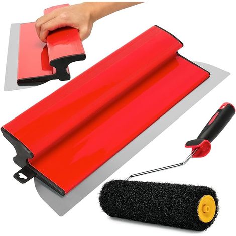Spatule de surface de 40 cm avec rouleau à mastic de 23 cm - Lame en acier inoxydable + rouleau de revêtement - Outil pour grand espace de travail - Décoration murale (1/5)