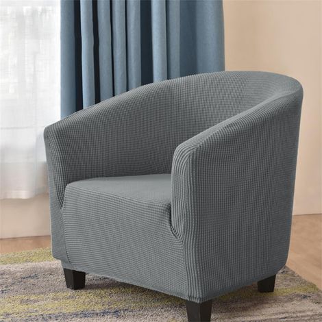 Housse élastique fauteuil Chesterfield jacquard couleur unie 1 place salon club facile à installer et laver (Gris Clair) (1/5)