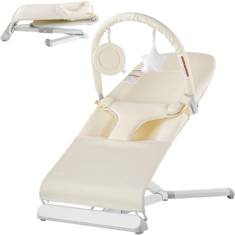 VEVOR Sdraietta per Bambini, Seggiolino Pieghevole Neonati 0-9 Mesi, con 2 Angoli di Reclinazione e Barra dei Giocattoli Girevole, Sdraietta Portatile per Neonati con Borsa per il Trasporto Beige